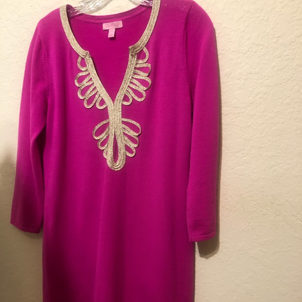 Pink Lilly Pulitzer sweater dress Medium 3/4 slvs